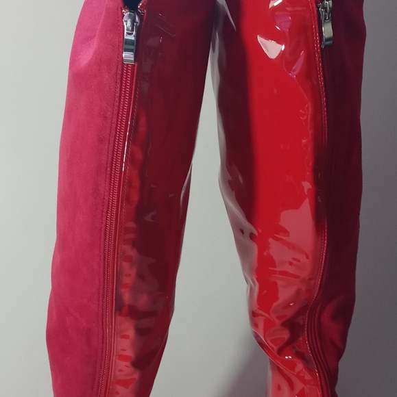 Red stiletto boots half suede half Faux leather - Picture 7 of 8